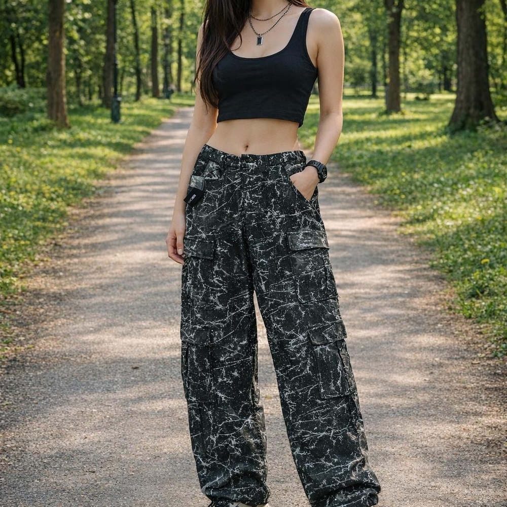 Fashion Nova Black and White Cargo Joggers